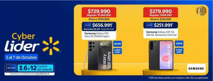 Catálogo Lider Página 1: Samsung - galaxy a37, 5g, 128gb, awesome charcoal €279.990,00