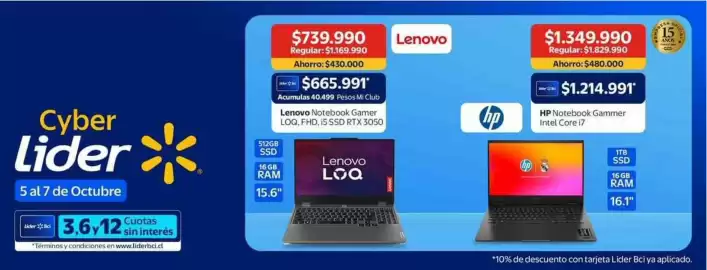 Catálogo Lider Página 5: Hp - notebook gamer intel core i7 €1.349.990,00