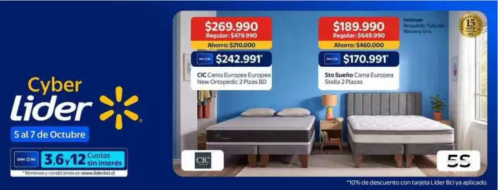 Catálogo Lider Página 8: 5to sueno cama europa €189.990,00, Cic - cama europea europea new ortopedic 2 plazas bd €219.990,00