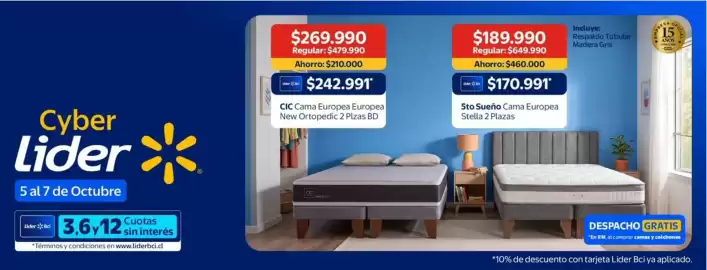 Catálogo Lider Página 9: 5to sueno cama europa €189.990,00, Cic - cama europea europea new ortopedic 2 pzas bd €269.990,00