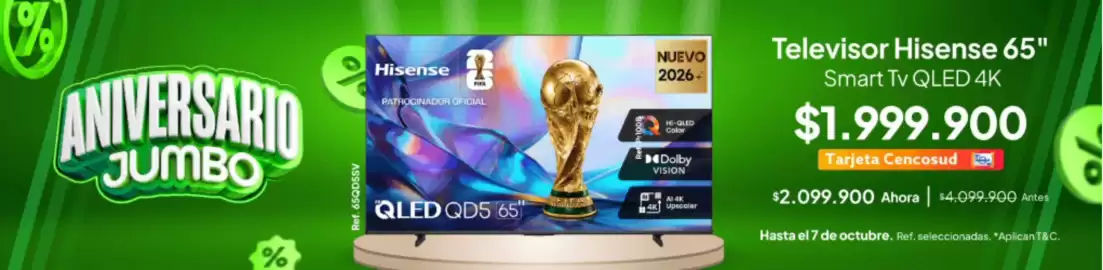 Catálogo Jumbo Página 2: Hisense - televisor 65 smart tv qled 4k €1.999.900,00