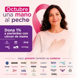 Catálogo FarmaTodo semana 41 Página 5: Octubre una mano al pecho Dona 1% a pacientes con cáncer de mama famac senosalud