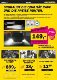 Forstinger Flugblatt Seite 5: Reifenservice €12,50, Zahnriementausch €899,00