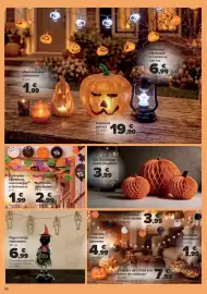 Folleto Carrefour Página 20: Set 3 calabazas papel plegables €3,99, Figura bruja Halloween €6,99