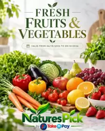 Take 'n Pay catalogue Page 1: FRESH FRUITS & VEGETABLES VALID FROM 06/10/2026 TO 08/10/2026 Natures Pick by Taken Pay