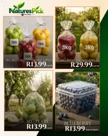 Take 'n Pay catalogue Page 2: NaturesPick 1KG RED/GREEN/GOLDEN APPLES €13,99, BLUEBERRY €13,99