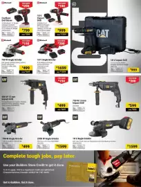 Builders Warehouse catalogue Page 35: CAT 600 W 13 mm Impact Drill €499,00, 18 V Angle Grinder CAT €1.599,00