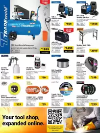Builders Warehouse catalogue Page 39: Superflex 5-pack 2-in-1 230 mm Cutting Disc €99,00, MIG Cored Flux Welding Wire €199,00