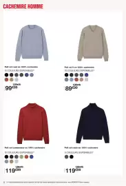 Catalogue Monoprix page 4: Pull col rond en 100% cachemire €99,00, Pull col V en 100% cachemire €89,99