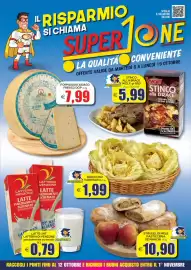 Volantino SuperOne Pagina 1: Formaggio Asiago Fresco DOP €7,99, Stinco alla brace Wolf €5,99