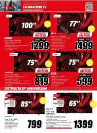 Volantino MediaWorld Pagina 23: Hisense Smart TV 100'' 100E7SPro €1.299,00, LG Smart TV 77" €1.499,00