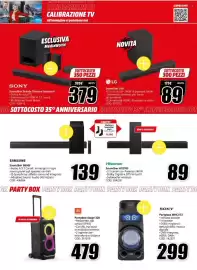 Volantino MediaWorld Pagina 27: LG Soundbar S30 €89,00, JBL Partybox Stage 320 €479,00