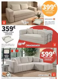 Catalogue Conforama page 6: Canape 3 places compresse €399,00, Canape d'angle compresse €599,00