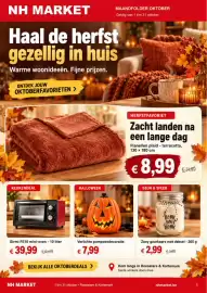 NH Market folder Pagina 1: Verlichte pompoendecoratie €7,99, Girmi FE10 mini-oven €39,99