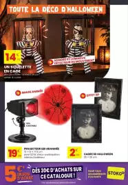 Catalogue Stokomani page 8: PROJECTEUR LED ARAIGNÉE €19,98, UN SQUELETTE EN CAGE €14,99