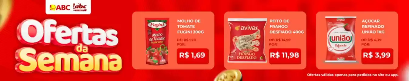 Catálogo Supermercados ABC Página 5: União - açúcar refinado €3,99, Fugini - molho de tomate €1,69