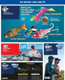 BCF catalogue Page 10: BIG BRAND LURE LINE UP FROM $8.99 EA WILSON WILD SHRIMP, FISH TRAP & LIVE MULLET LURES NEXT-LEVEL
