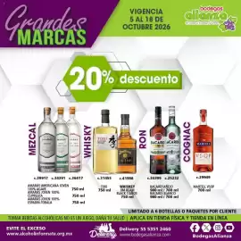 Folleto Bodegas Alianza Página 8: II Grandes VIGENCIA 5 AL 18 DE OCTUBRE 2026 20% descuento MEZCAL MEICAL AMARÁS AMERICANA