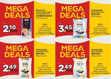 Amazing Oriëntal folder Pagina 1: Gold Kili Instant Ginger Drink with Passion Fruit €2,10, Surasang Sliced Rice Cake €2,49