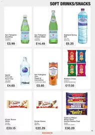 Booker Wholesale brochure Page 15: San Pellegrino mineral water €14,49, Walkers crisps €17,05