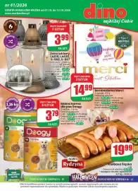 Dino gazetka tydzień 41 Strona 1: Znicz szklany €3,99, Dogy Karmą Włoska z Wołowiną €3,79