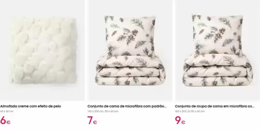 Catálogo Pepco Página 4: Com - almofada creme com efeito de pelo €6,00, €co+ - conjunto de roupa de cama em microfibra €9,00