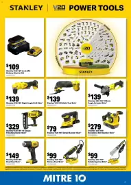 Mitre 10 catalogue Page 21: Stanley V20 18V Rotary Tool Skin €99,00, Stanley V20 18V Right Angle Drill Skin €139,00