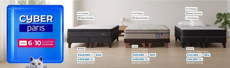 Catálogo Paris Página 12: Flex - cama cobre €319.990,00, Rosen - cama europea tempo €349.990,00