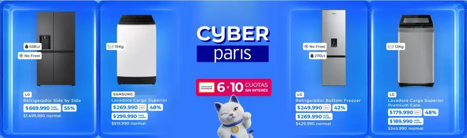 Catálogo Paris Página 7: Midea - refrigerador freezer €269.990,00, Samsung - lavadora carga superior €2.699.990,00