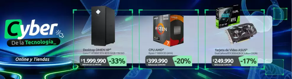 Catálogo PC Factory Página 2: Asus - tarjeta de video €249.990,00, Amd - ryzen 7 5800x3d (am4) €399.990,00