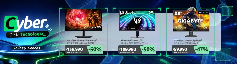 Catálogo PC Factory Página 5: Amd - monitor gamer gigabyte €89.990,00, Lg - monitor gamer €109.990,00