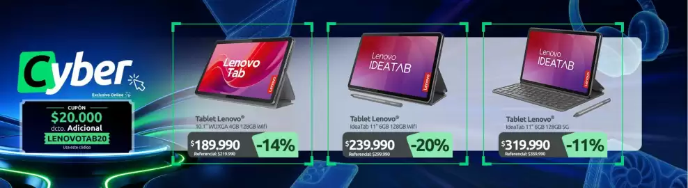 Catálogo PC Factory Página 7: Lenovo - tablet €189.990,00, Lenovo - tablet ideatab 11 6gb 128gb 5g €319.990,00