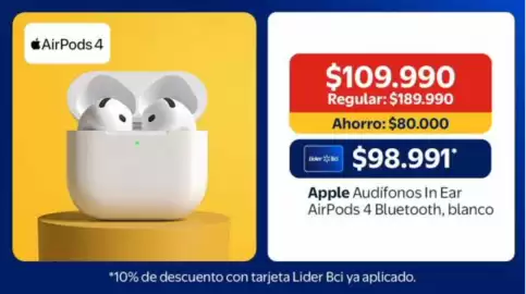 Catálogo Lider Página 11: Apple - audifonos in ear airpods 4 bluetooth, blanco €109.990,00