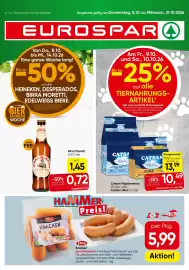 Eurospar Flugblatt Seite 1: Tann Knacker €5,99, Catsan Hygienestreu €13,99