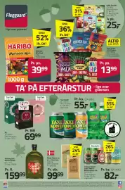 Fleggaard avis Side 1: Haribo Matador Mix 1000 g €39,99, Tuborg/Carlsberg (24 stk.) €82,00