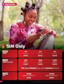 Vodacom catalogue Page 2: 2 ★ #UpgradeLoading SIM Only RED FLEXI RED CORE Unlimited RED VIP 170 R170 Airtime Value R159 5GB