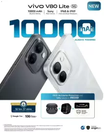Vodacom catalogue Page 4: vivo V80 Lite 5G 10000 mAh BlueVolt Battery Sony IP68 & IP69 Main Camera Dust and Water Resistance
