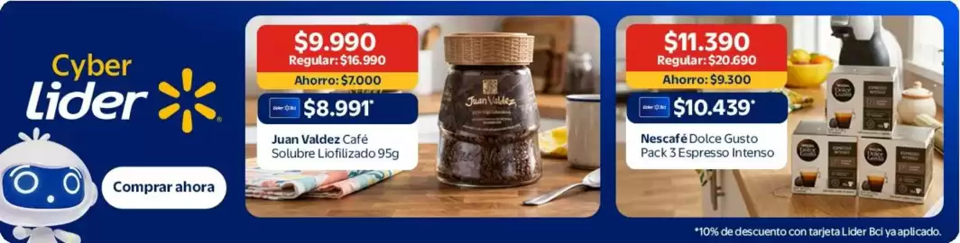 Catálogo Lider Página 2: Juan valdez - café solubre liofilizado €8.991,00, Dolce gusto - nescafé €10.439,00