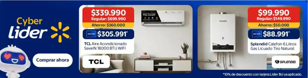 Catálogo Lider Página 4: Tcl - aire acondicionado saveln 18000 bt u wifi €339.990,00