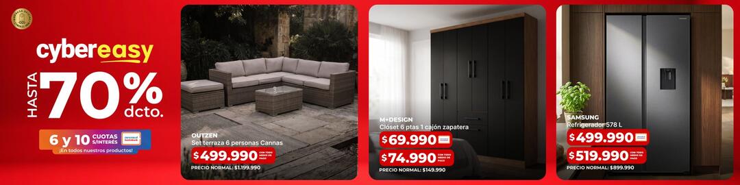 Catálogo Easy Página 10: Closet 6 ptas 1 cajon zapatera €69.990,00, Samsung - refrigerador €519.990,00