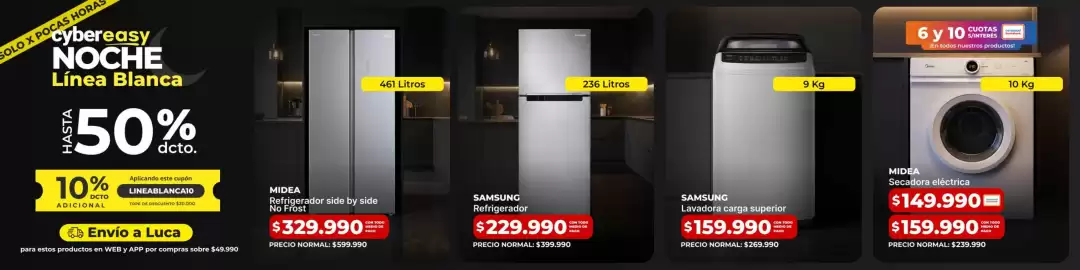 Catálogo Easy Página 1: Midea - secadora electrica €149.990,00, Midea - refrigerador side by side no frost €329.990,00