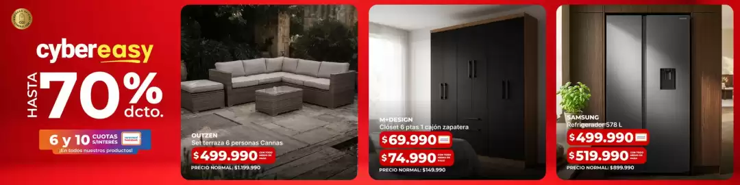 Catálogo Easy Página 10: Closet 6 ptas 1 cajon zapatera €69.990,00, Samsung - refrigerador €519.990,00