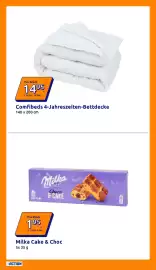 Action Flugblatt woche 41 Seite 7: Comfibeds 4-Jahreszeiten-Bettdecke €14,95, Milka Cake & Choc €1,95
