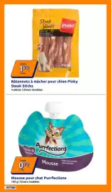 Catalogue Action semaine 41 page 12: Pinky Steak Sticks €1,79, Purrfections Mousse €0,79
