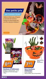 Catalogue Action semaine 41 page 19: Bol à bonbons Halloween €7,95, Trolli Bonbons Dracolor €0,99