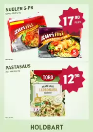 Holdbart kundeavis Side 5: Toro pastasaus carbonara €12,90, Gurimi nudler 5-pk €17,90