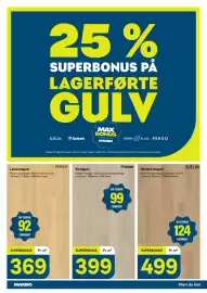 Maxbo kundeavis Side 2: Bjelin Herdet tregulv steninge small eik €499,00, Tarkett Vinylgulv €399,00