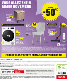 Catalogue BUT page 36: Hisense Sèche-linge hublot €349,99, Chevet Céda €19,99