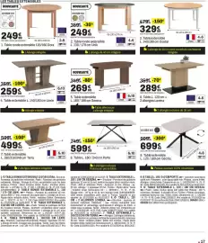 Catalogue BUT page 17: Dora Table ronde extensible 120/160 €249,99, Porto Table L. 160 / 240 cm €599,99