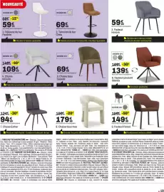 Catalogue BUT page 19: Chaise tissu Celeste €69,99, Fauteuil Honoré €59,99